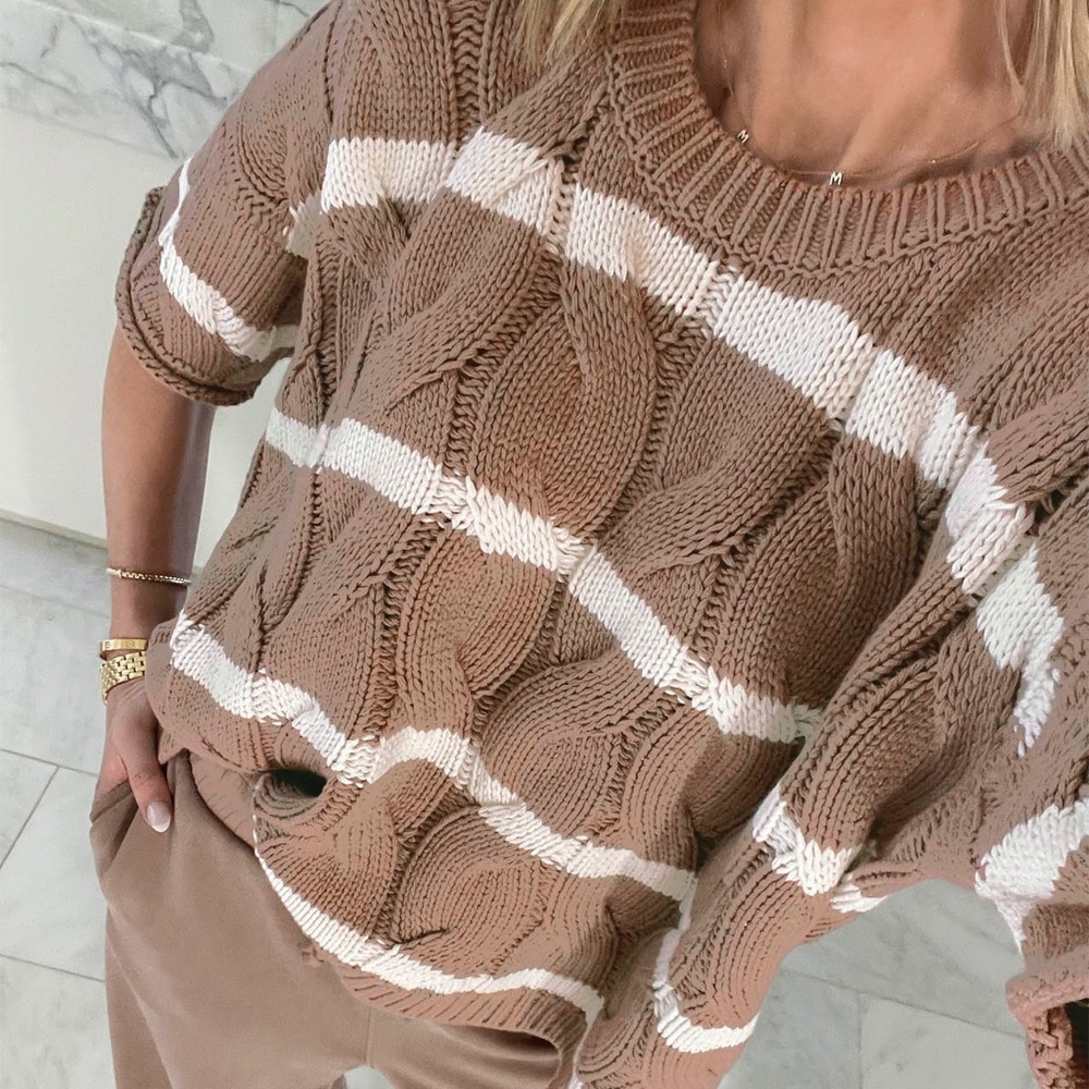 Splendid x @Cellajaneblog Stripe Cable Short Sleeve Sweater